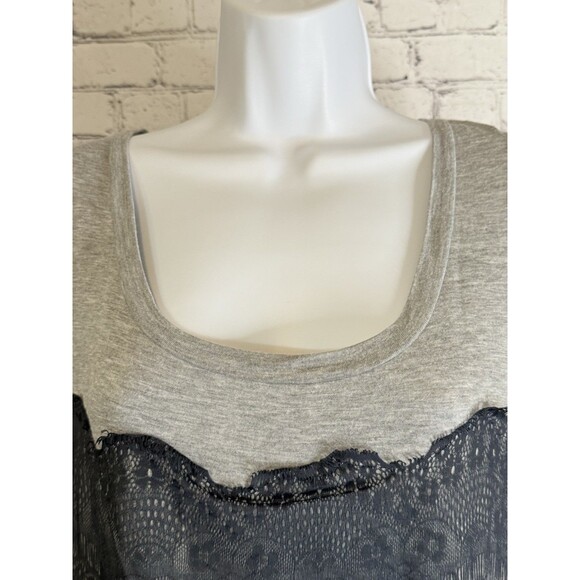 Andrea Missy Top Shirt Gray/Blue Lacy Raw Hem Med - Picture 3 of 8